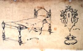 Cama de solteiro, espelho de fechadura e aldraba de bronze, Santa Bárbara