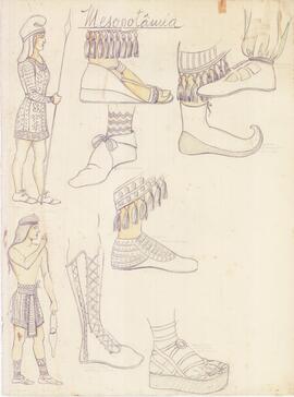 Estudos de sapatos e trajes da Mesopotâmia